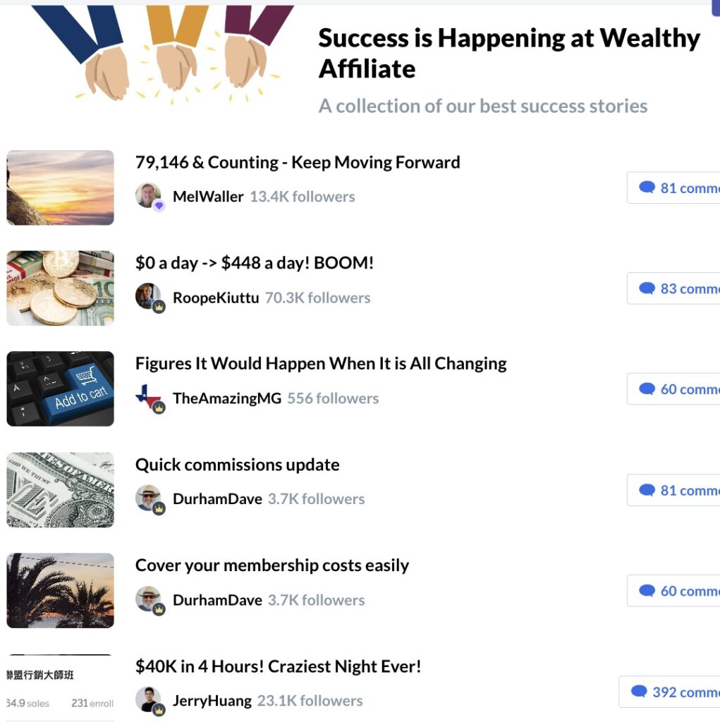 wealthy affiliate success stories